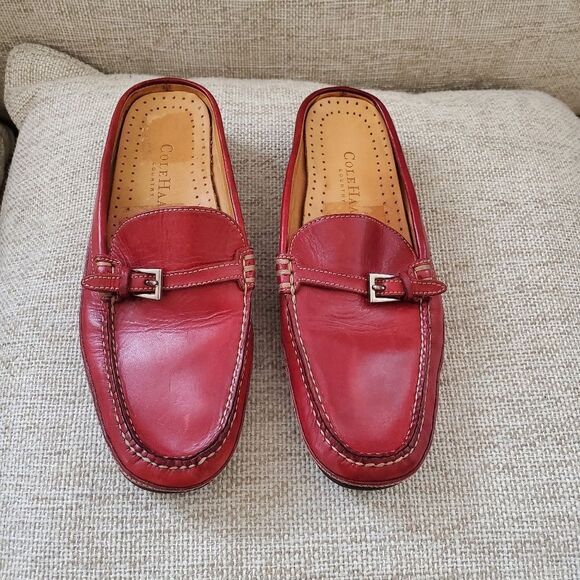 Cole Haan Red Leather Flat Loafer Mules sz 6.5 - Picture 3 of 11